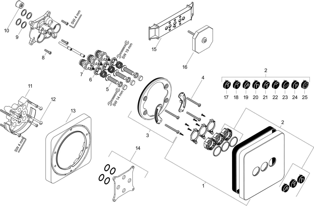 AXOR ShowerSelect Soft Ventil für 3 Verbraucher – Unterputz-Einbauteil in Chrom