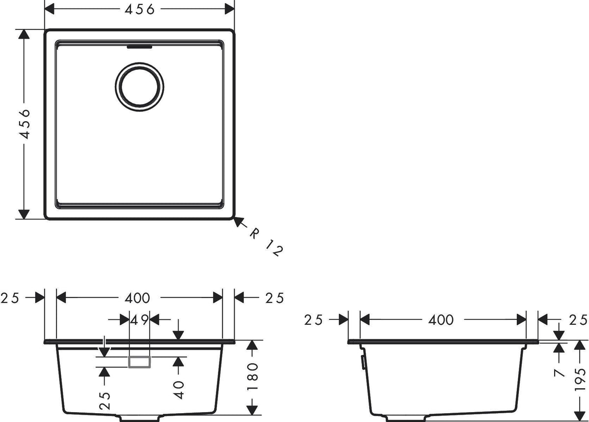 HANSGROHE Unterbauspüle S530-U400 graphitschwarz 456 mm SilicaTec