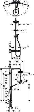 HANSGROHE Showerpipe CROMA SELECT E 180 2jet DN 15 – Duschsystem mit Thermostat, weiß/chrom