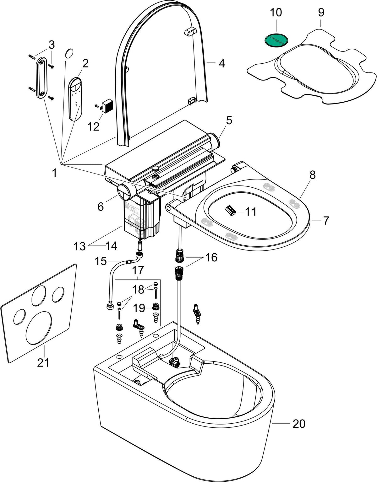HANSGROHE Dusch-WC LavaPura Element S AquaHelix Flush mit HygieneEffect – Komplettset Wand-WC