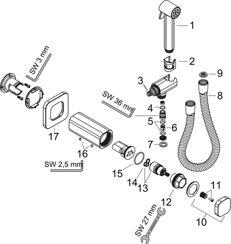 AXOR Bidette Showers Handbrause 1jet mit Brausehalter & Schlauch 1250 mm in Messing