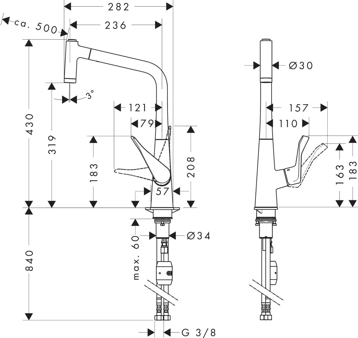 HANSGROHE Metris M71 Spültischmischer 320 Eco mit Ausziehbrause 2jet Edelstahl-Optik