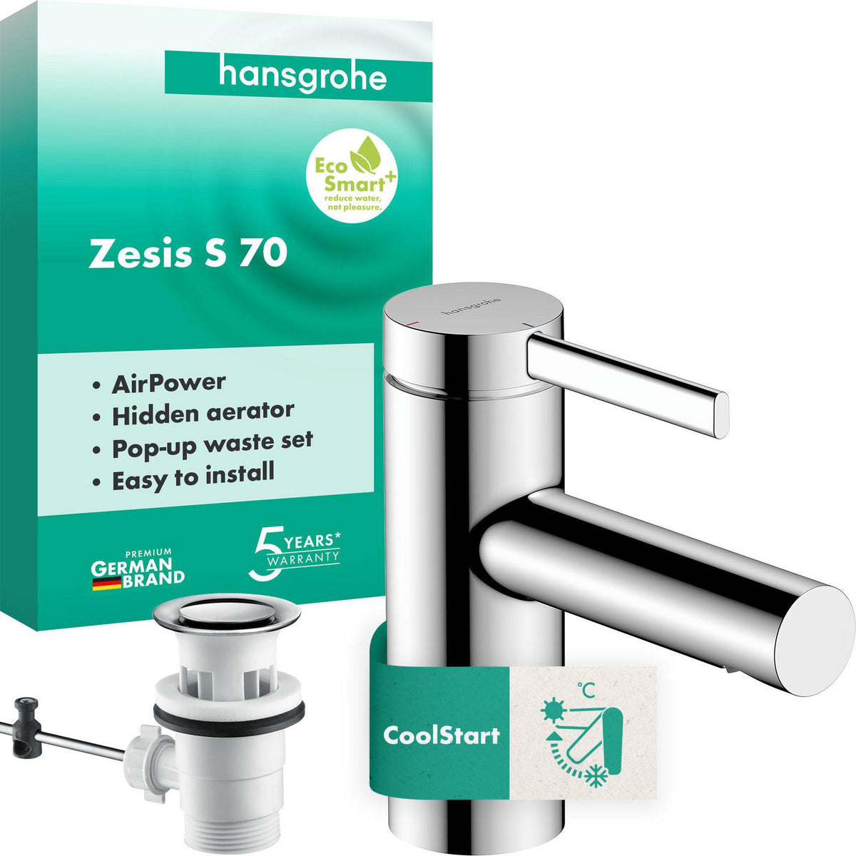 Hansgrohe Zesis S Einhebel-Waschtischmischer 70 mm mit Zugstangen-Ablaufgarnitur, chrom