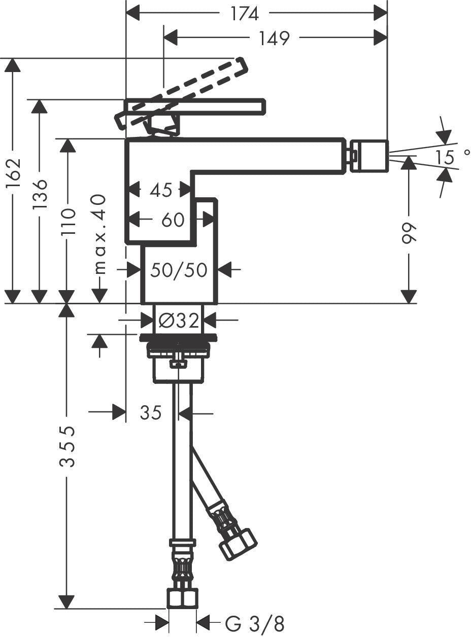 AXOR Edge Einhebel-Bidetmischer Diamantschliff chrom mit Push-Open Ablaufgarnitur