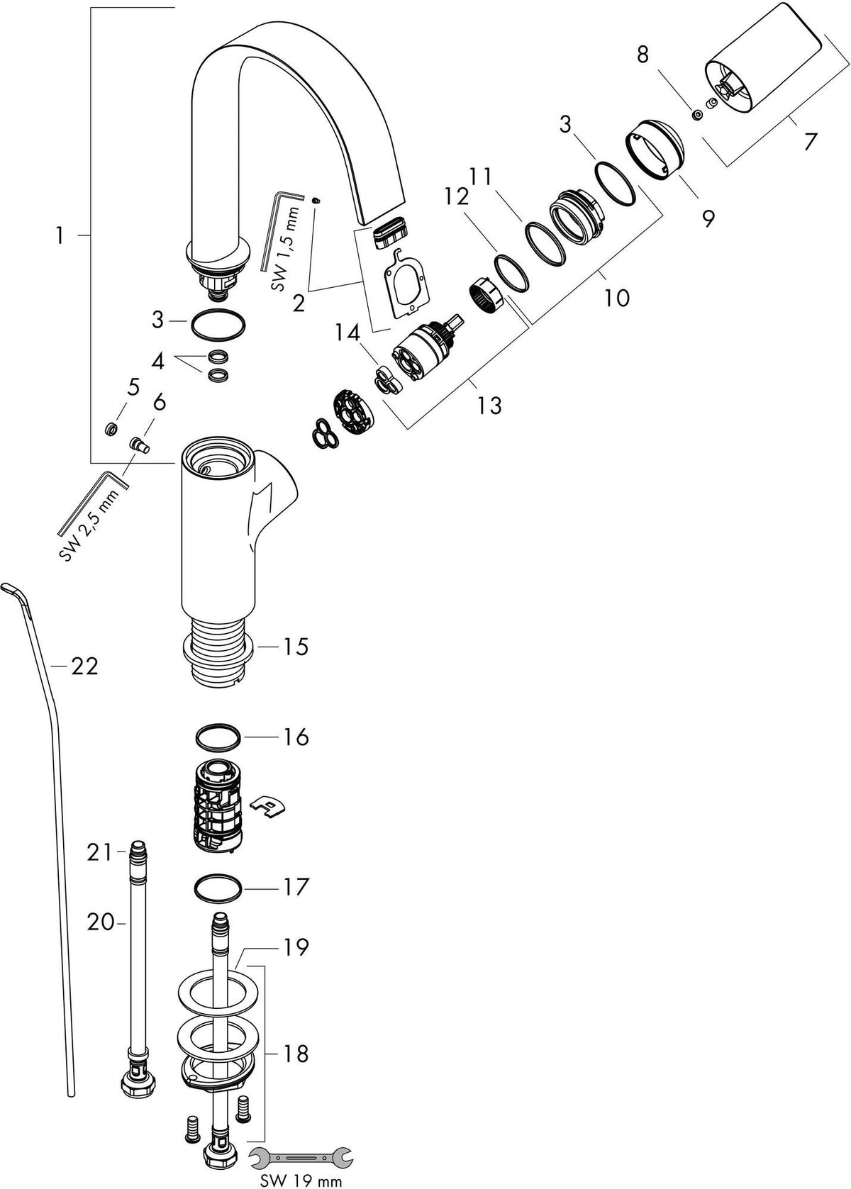 HANSGROHE Vivenis 210 Einhebel-Waschtischmischer mit Zugstangen-Ablaufgarnitur, chrom