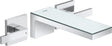 AXOR MYEDITION 3-Loch-Waschtischmischer mit Platte aus Sicherheitsglas und Push-Open Ablaufgarnitur, chrom / Spiegelglas