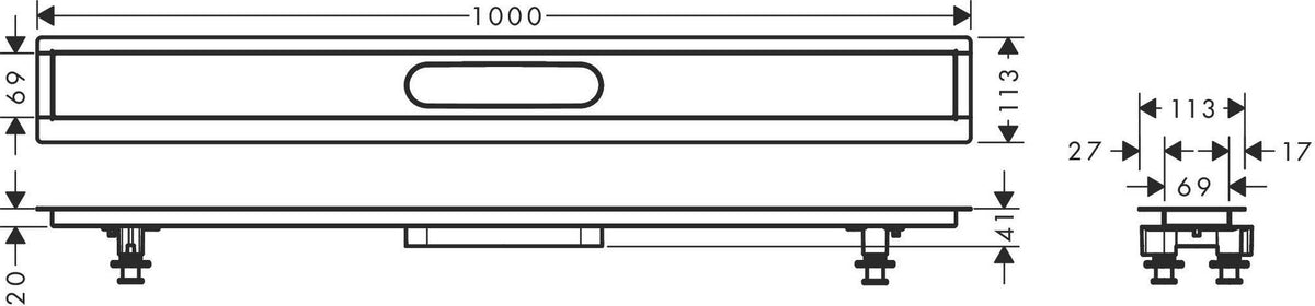 HANSGROHE Installationsset uBox universal für Duschrinnen Fertigsets 600 mm – vormontiertes Dichtvlies & Stellfüße