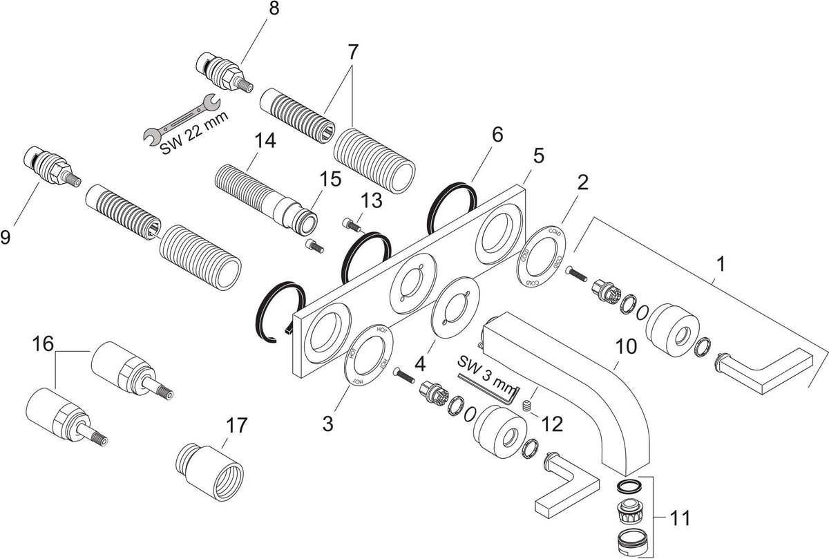 AXOR CITTERIO 3-Loch-Waschtischarmatur DN 15 mit 226 mm Auslauf und Hebelgriffen in Chrom