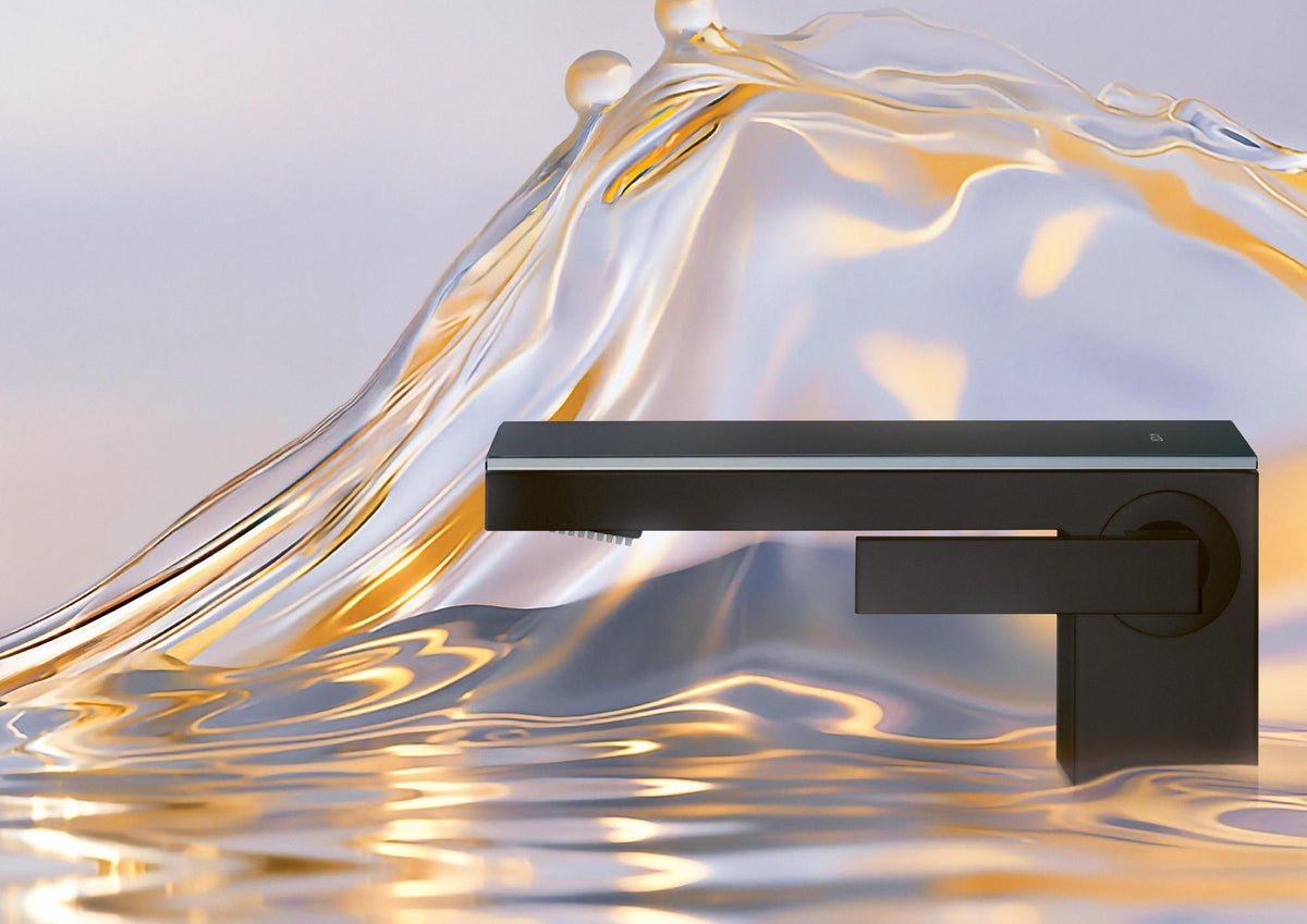 AXOR MyEdition Waschtischmischer 70 mit Glasplatte und Push-Open Ablaufgarnitur von Hansgrohe – chrom