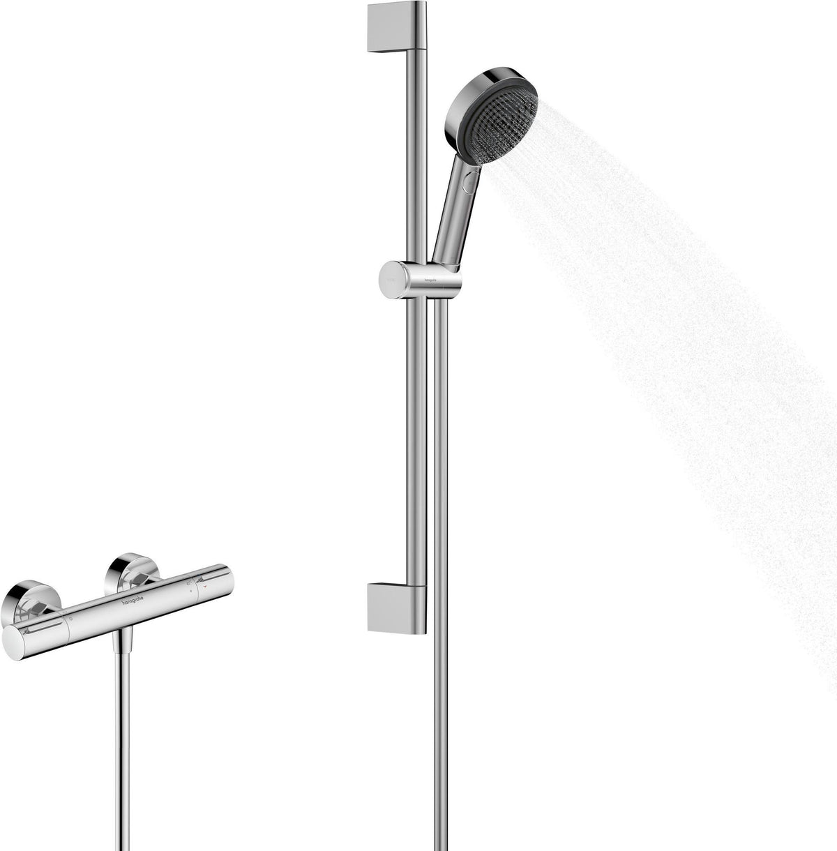 Hansgrohe Pulsify Select S Brausesystem mit Ecostat Thermostat, 3 Strahlarten, Chrom