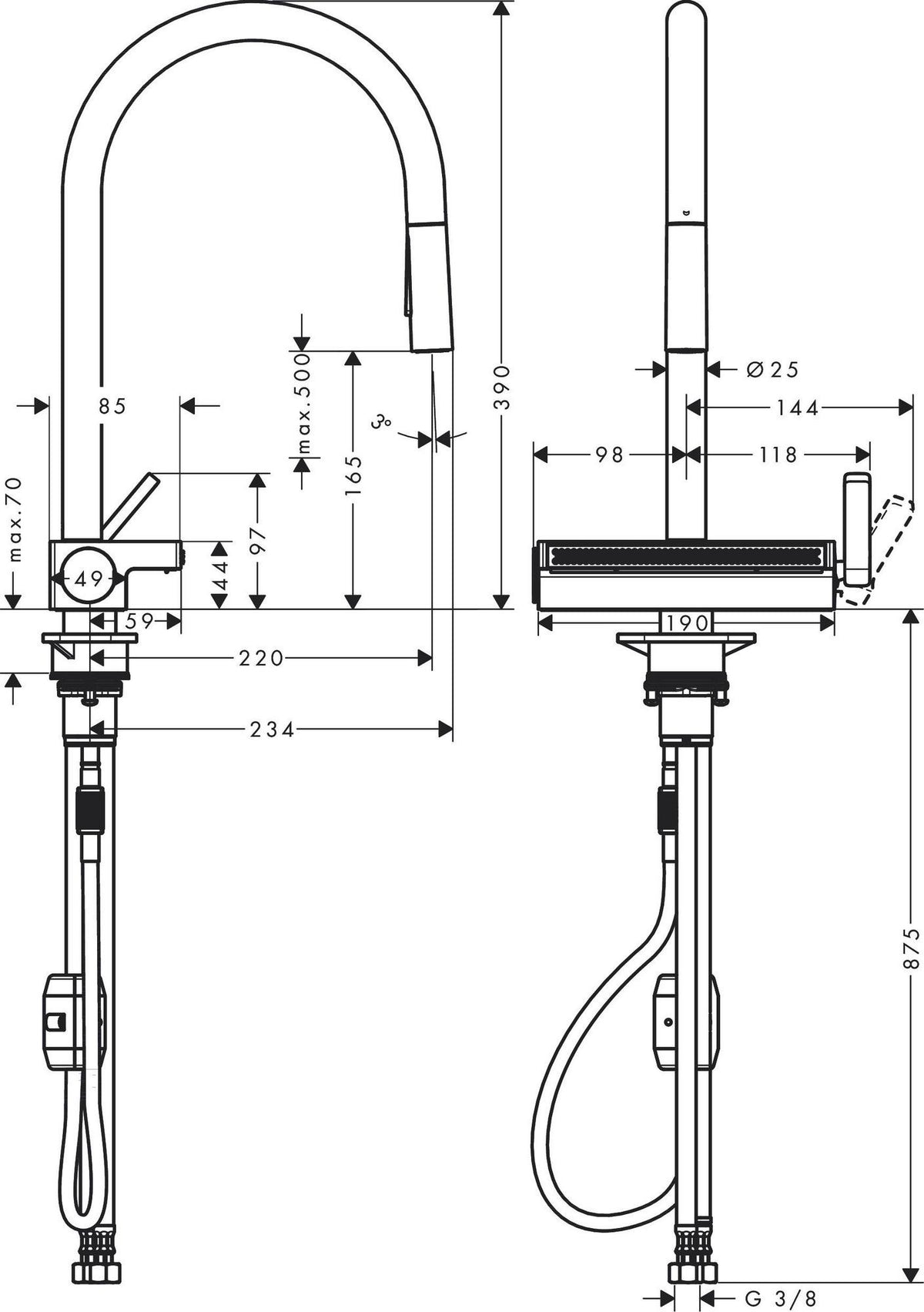 Hansgrohe HG Spültischmischer 170 Aquno Select M81 mit Ausziehbrause 3jet Chrom