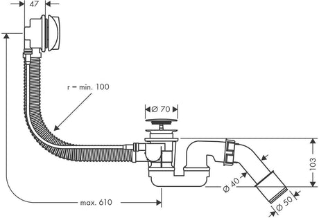 HANSGROHE Flexaplus Wannenab- und Überlaufgarnitur Komplettset in Chrom mit Fertigset