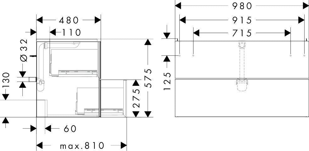 HANSGROHE Xevolos E Waschtischunterschrank 980 mm Eiche Dunkel Mattweiß mit PushOpen und SoftClose