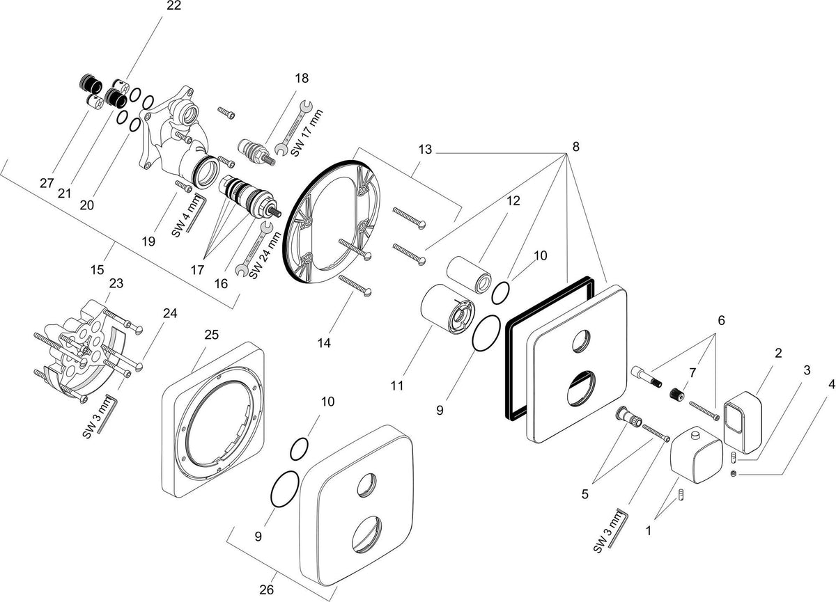 AXOR URQUIOLA Thermostat Unterputz mit Abstellventil Chrom – 1 Verbraucher