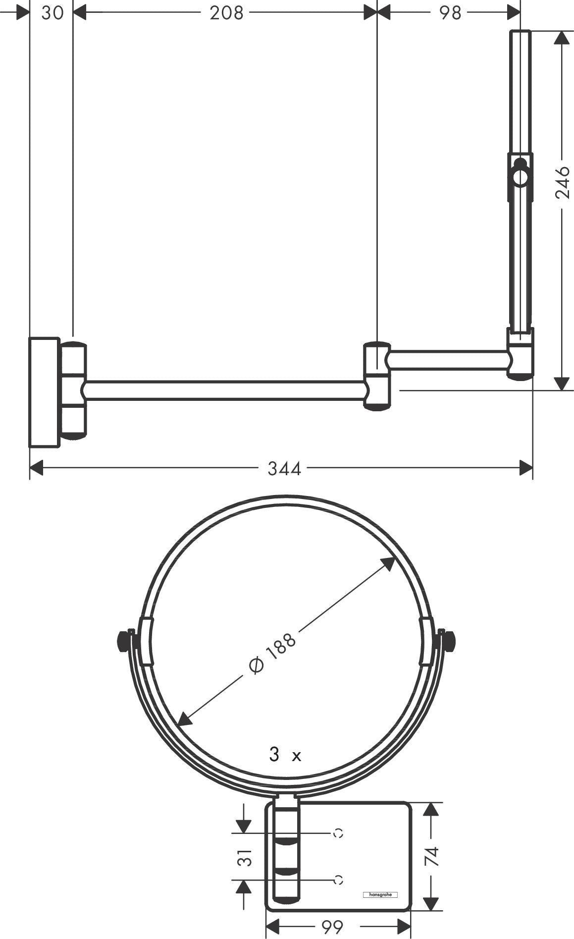 HANSGROHE AddStoris Kosmetikspiegel, rund, chrom, neigbar, 1-fach/3-fach Vergrößerung, Wandmontage