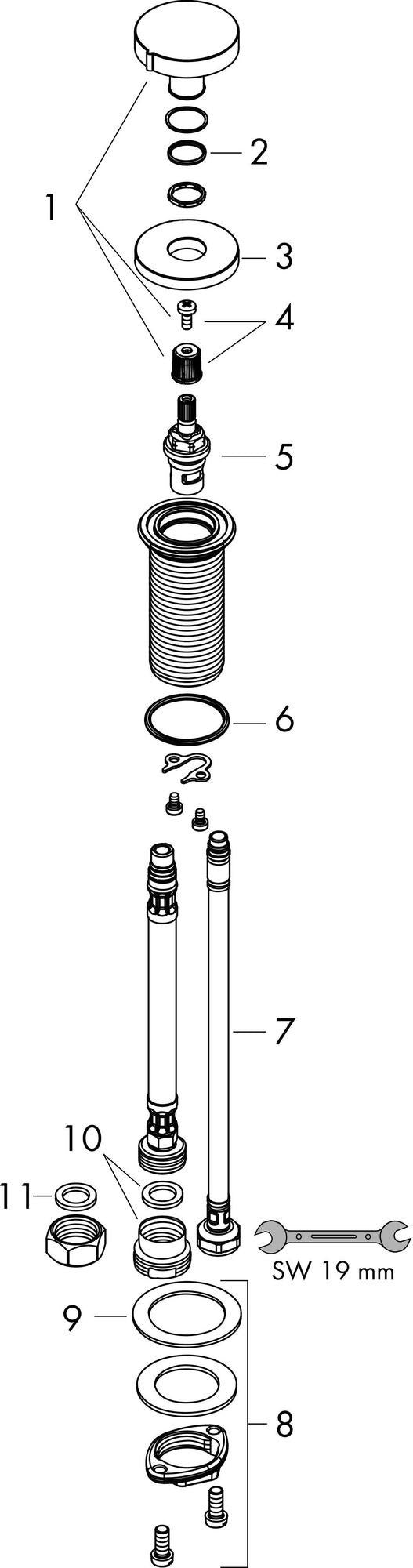 HANSGROHE HG Küchen-Geräteabsperrventil F21 chrom – G 1/2 auf G 3/4 Adapter