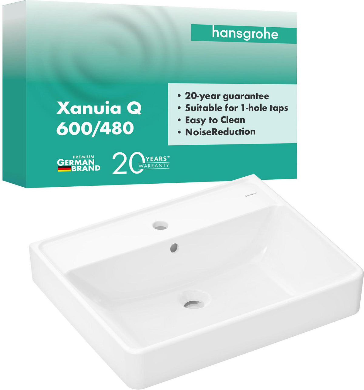 Hansgrohe Xanuia Q Waschtisch 600x480 mm weiß ohne Hahnloch mit Überlauf
