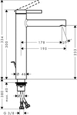 HANSGROHE Zesis S Waschtisch-Einhebelmischer 230 mm mattschwarz mit Zugstangen-Ablaufgarnitur