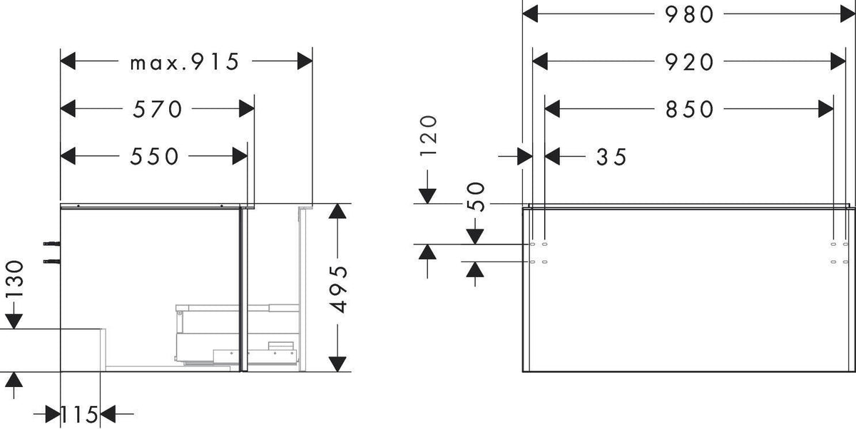 HANSGROHE Xelu Q Waschtischunterschrank 980 mm weiß hochglanz mit SoftClose und Inneneinteilung