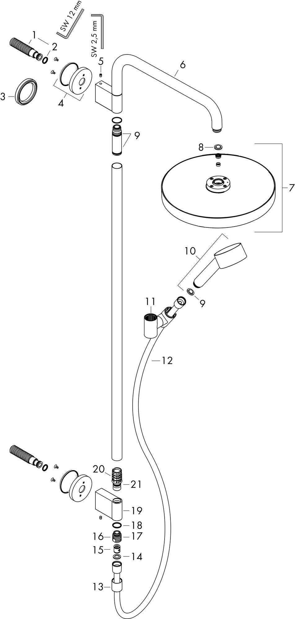 AXOR ONE 280 1jet Showerpipe Unterputz Chrom – Duschsystem mit Kopf- und Handbrause