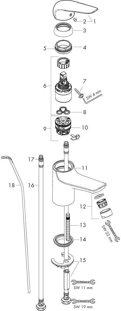 HANSGROHE Novus Einhebel-Waschtischmischer 100 CoolStart mit Push-Open Ablaufgarnitur chrom