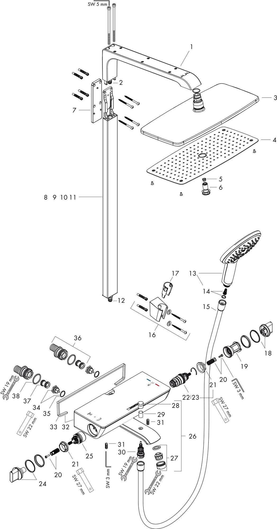 HANSGROHE Raindance E 360 Showerpipe mit Wannenthermostat Ecostat Select – Chrom