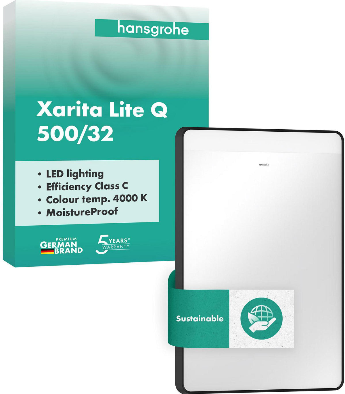 Hansgrohe Xarita Lite Q Spiegel 360 mm mit horizontaler LED-Beleuchtung, mattschwarz