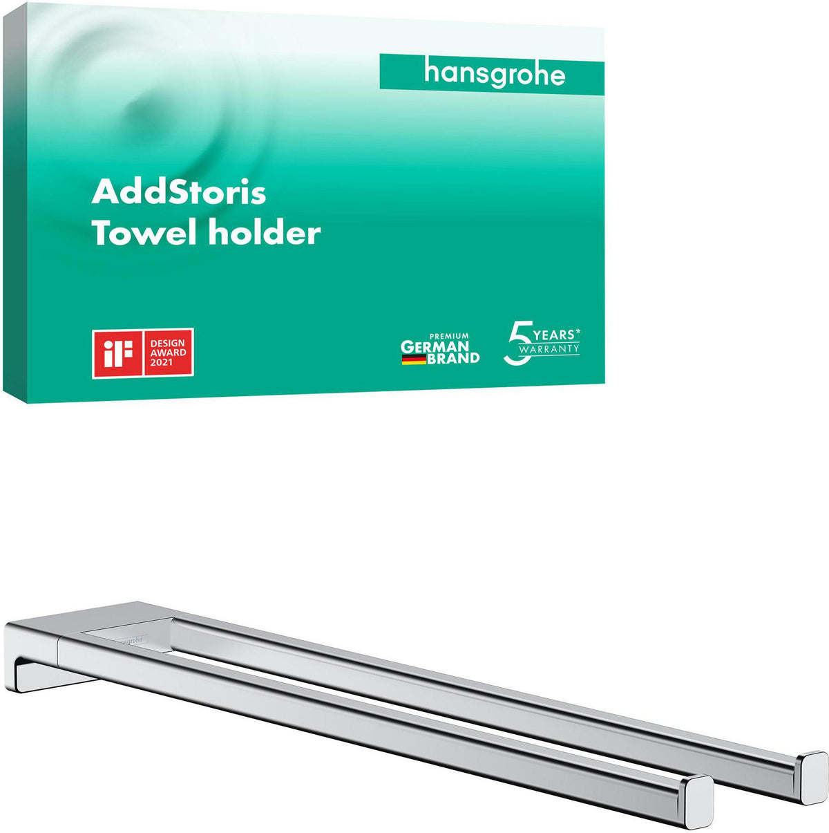 Hansgrohe AddStoris Handtuchhalter 2-armig 445 mm Chrom – Wandmontage, verdeckte Befestigung