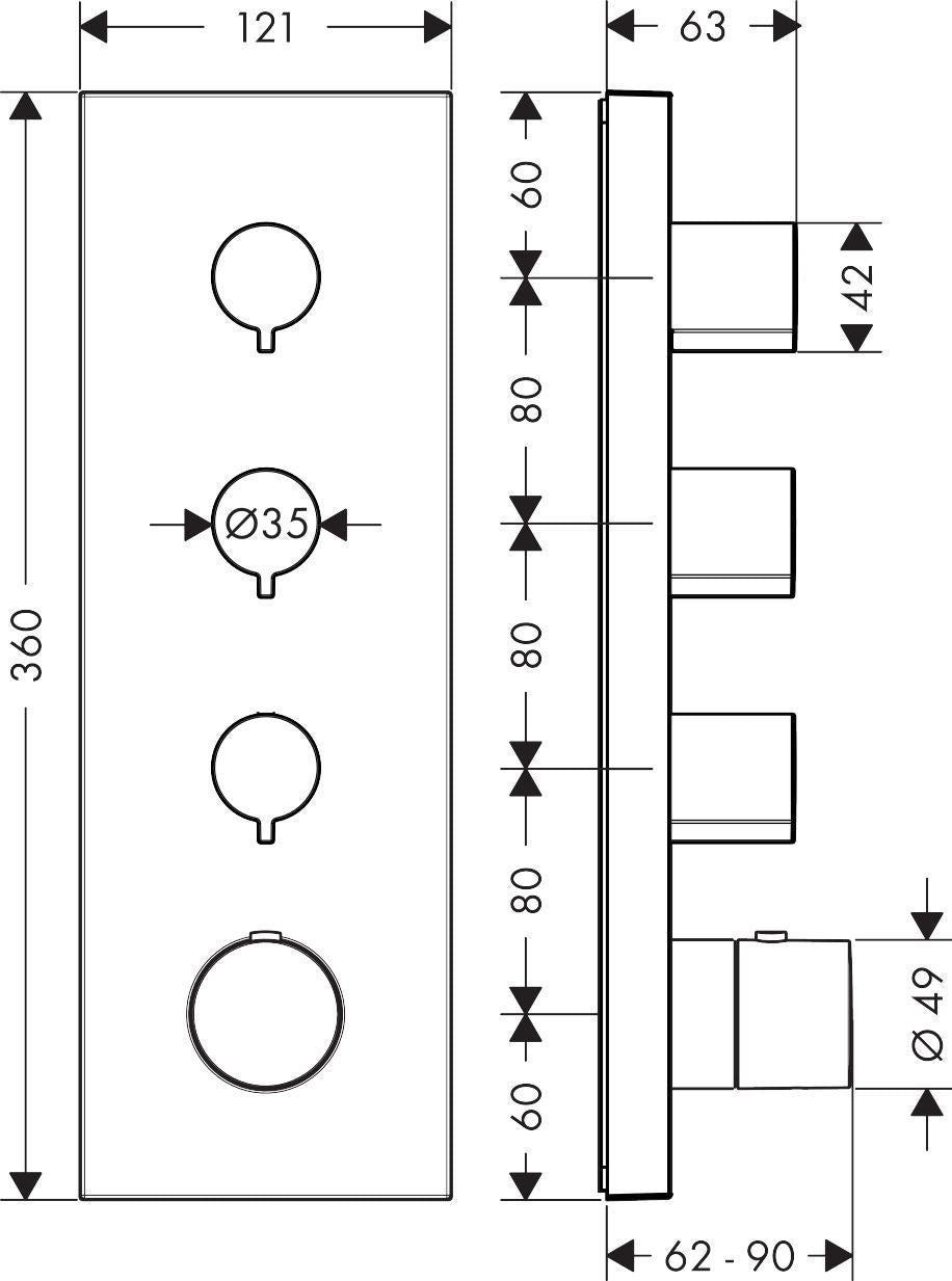 AXOR STARCK SHOWERCOLLECTION Thermostatmodul DN 20 für 3 Verbraucher, eckig, Chrom