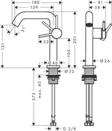Hansgrohe Tecturis S Fine ComfortZone 150 Einhebel-Waschtischmischer mit Push-Open-Ablaufgarnitur, chrom