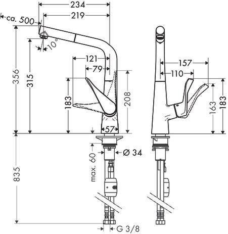 HANSGROHE HG Einhebel-Küchenmischer 320 METRIS DN 15 mit Ausziehauslauf chrom