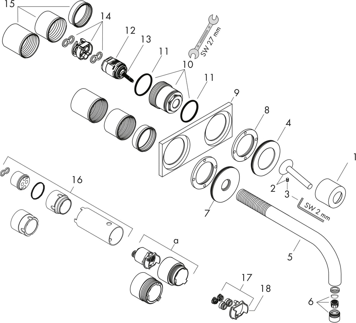 AXOR Uno² Einhebel-Waschtischmischer DN 15 Unterputz mit 225 mm Auslauf und Ablaufgarnitur in Chrom