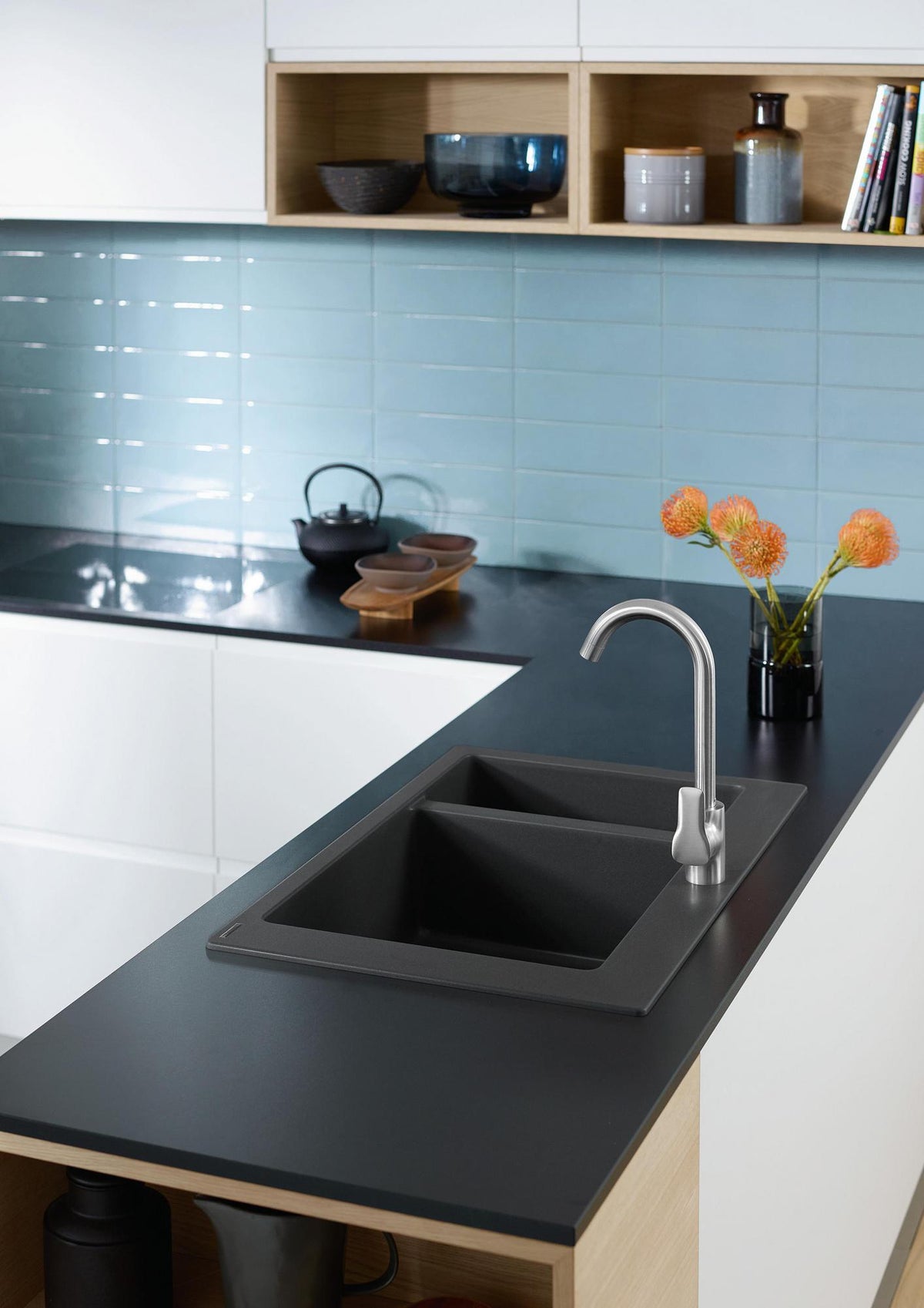 HANSGROHE Einbauspüle S51 180/450 SilicaTec Graphitschwarz mit 2 Becken