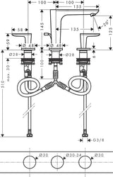 AXOR Citterio C 3-Loch-Waschtischarmatur mit Zugstange, Auslaufhöhe 125 mm, Chrom