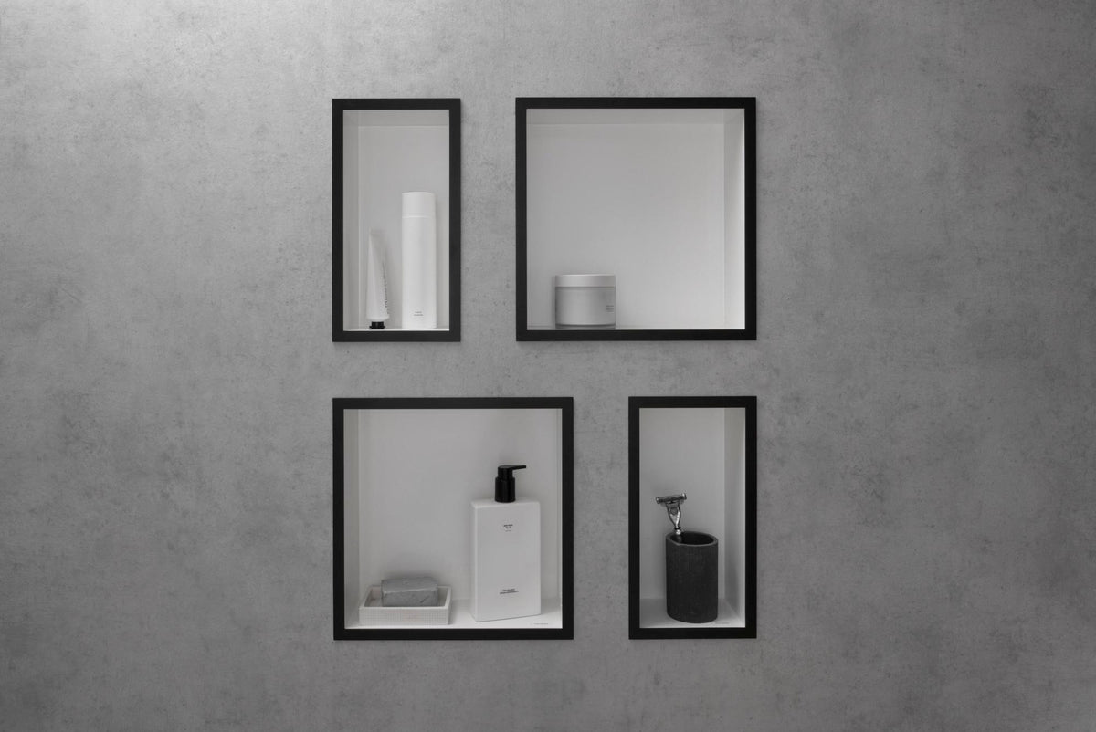 HANSGROHE XtraStoris Individual Wandnische mattweiß 300x150x100 mm mit Designrahmen – Edelstahl V2A