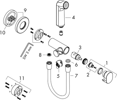 Hansgrohe Handbrause Bidette S für Warmwasser mit Brausehalter und 1250 mm Brauseschlauch