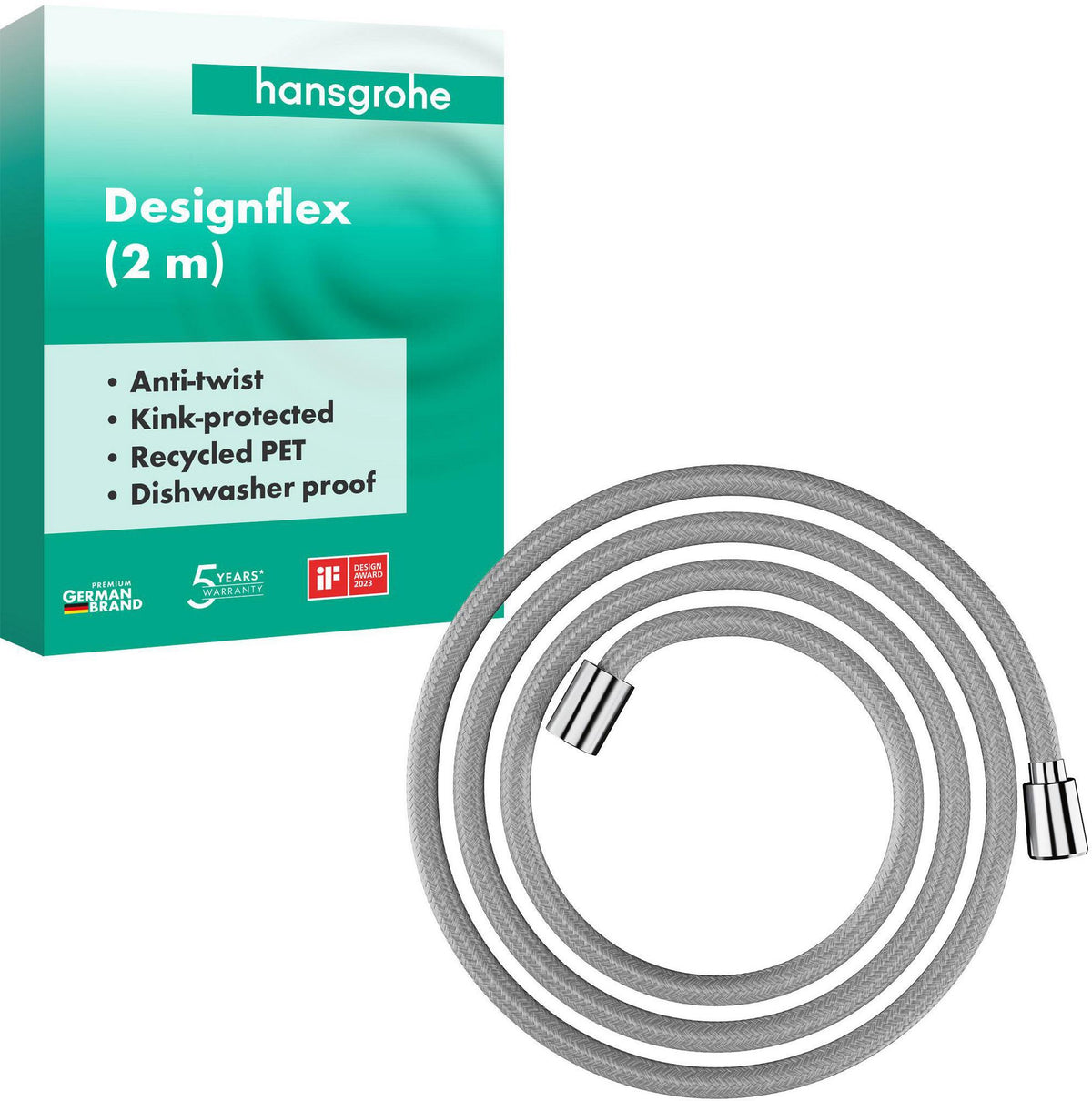 HANSGROHE Designflex Textilbrauseschlauch 200 cm Chrom – drehwirbelfest & recycelt