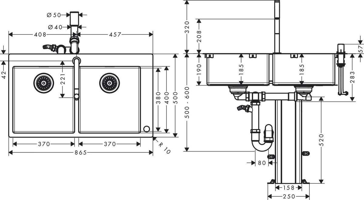 HANSGROHE Spülencombi SELECT 370 x 370 C71-F765-10 in Chrom – Edelstahl-Einbauspüle mit Armatur