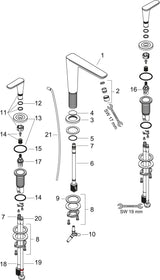 AXOR Citterio C 3-Loch-Waschtischarmatur mit Zugstangen-Ablaufgarnitur, Auslaufhöhe 125 mm, Chrom