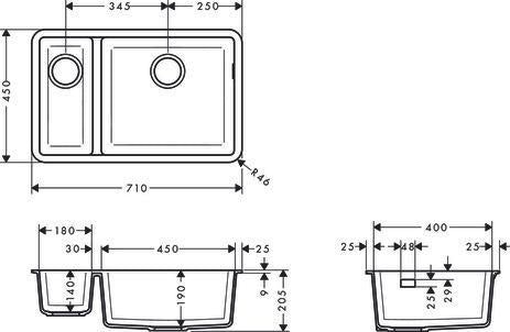 HANSGROHE Unterbauspüle S510-U635 GS 180x450 SilicaTec Graphitschwarz