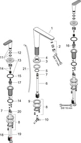 AXOR Citterio C 3-Loch-Waschtischarmatur mit Zugstange, Auslaufhöhe 125 mm, Chrom