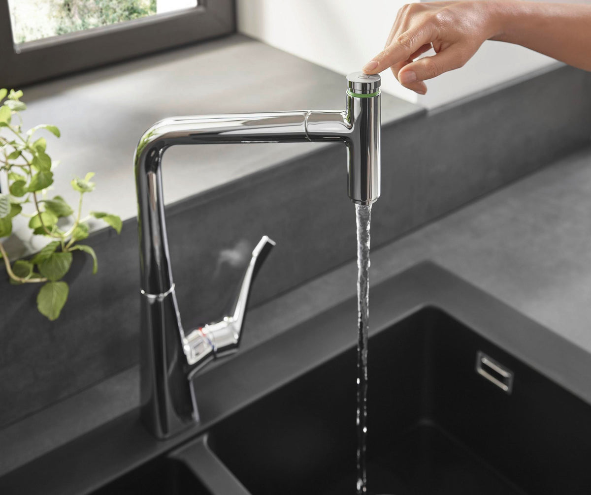 HANSGROHE Metris Select 320 Küchenmischer mit Ausziehauslauf, Select-Knopf und ComfortZone
