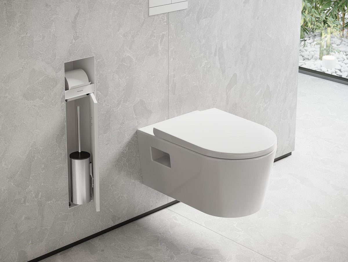 HANSGROHE XtraStoris Rock Toilettenbürstenhalter mit Papierhalter, befliesbare Tür, mattweiß