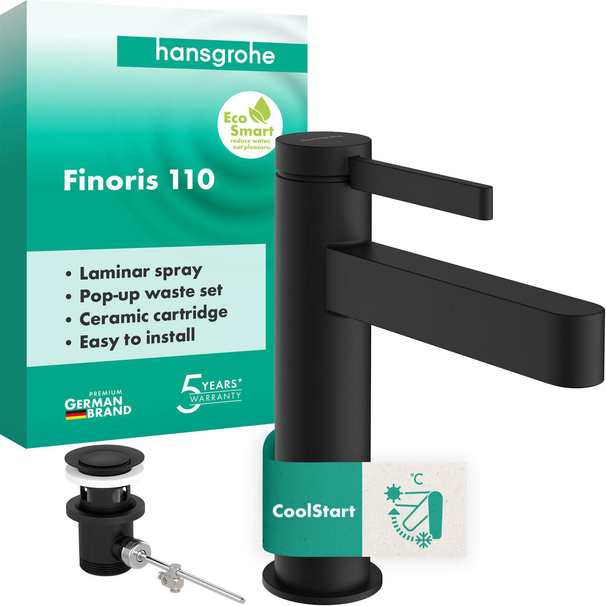 Hansgrohe Finoris Waschtischmischer 110 CoolStart mit Zugstangen-Ablaufgarnitur, Chrom