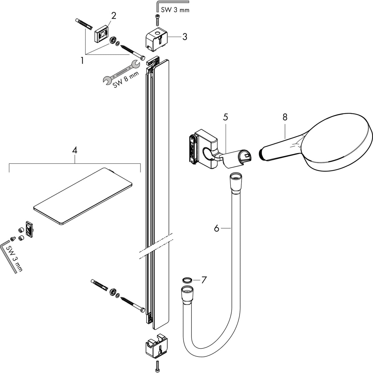 Hansgrohe Rainfinity 130 3jet Brausenset mit Unica E 900mm Stange, Seifenschale und 3 Strahlarten