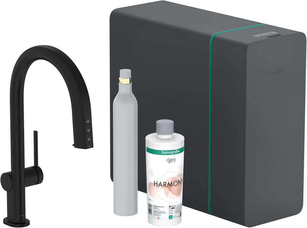 HANSGROHE SodaSystem 210 Aqittura M91 Ausziehauslauf Starter Set sBox – gefiltertes, gekühltes und sprudelndes Wasser