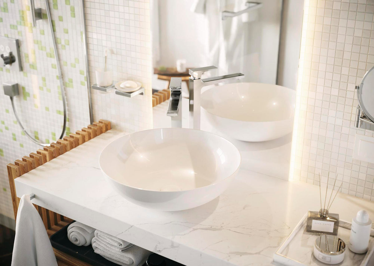 HANSGROHE AddStoris Glashalter Wandmontage Chrom – Mattglas Zahnputzbecher-Halter mit verdeckter Befestigung