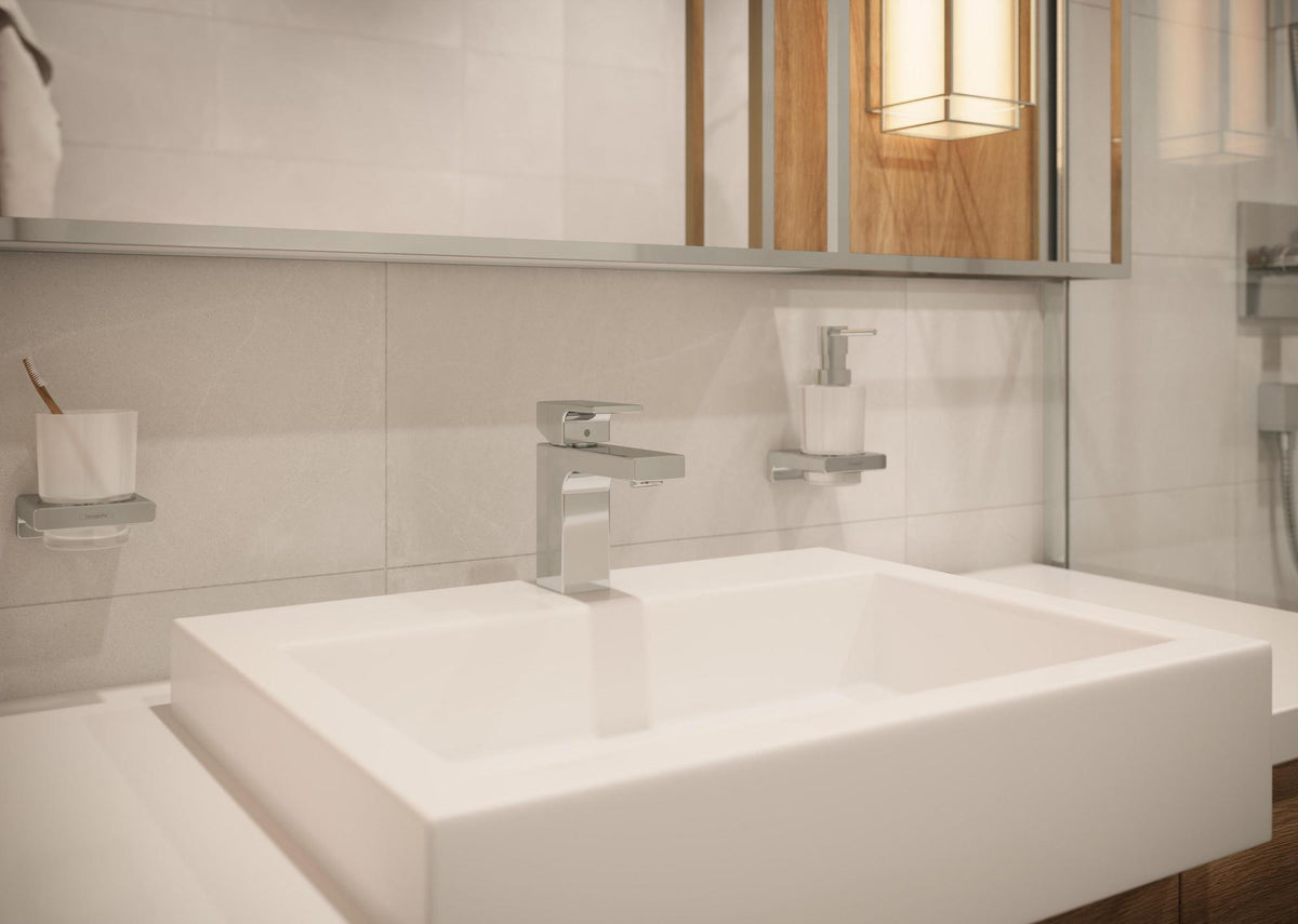 HANSGROHE AddStoris Glashalter Wandmontage Chrom – Mattglas Zahnputzbecher-Halter mit verdeckter Befestigung