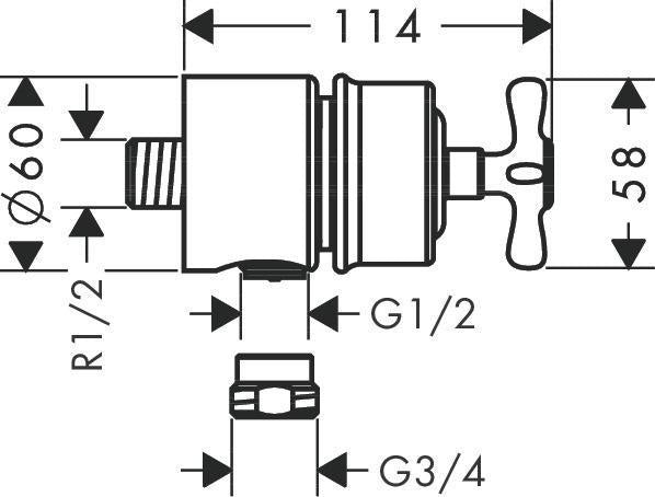 AXOR Montreux FIXFIT STOP Schlauchanschluss DN 15 mit Absperrventil und Kreuzgriff, chrom