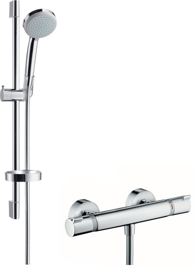 HANSGROHE Brausekombi Croma 100 Ecostat Comfort EcoSmart – Thermostat-Duschsystem mit 4 Strahlarten, Chrom